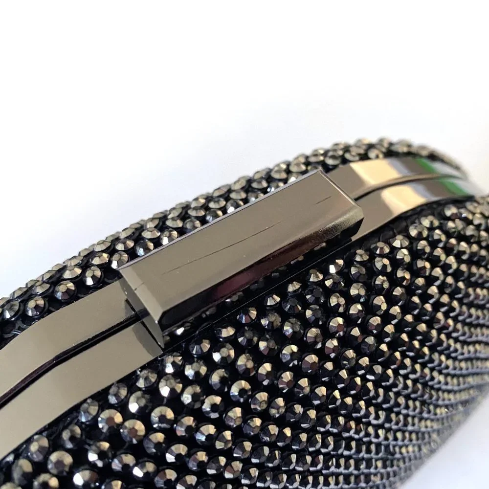 Estee & Lilly Sparkling Black & Silver Metal Half-Moon Clutch (Opt. Crossbody) - Picture 4 of 4